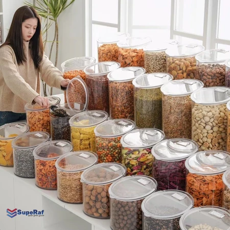 קופסת תצוגה ואחסון עגולה לפיצוחים וממתקים